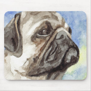 Pug Watercolor Portrait Mouse Mat