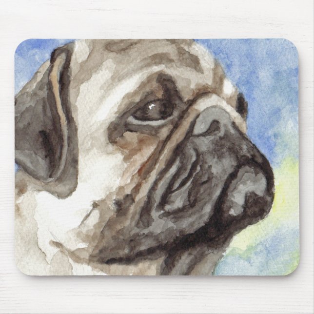 Pug Watercolor Portrait Mouse Mat (Front)