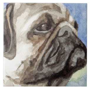Pug Watercolor Portrait Tile