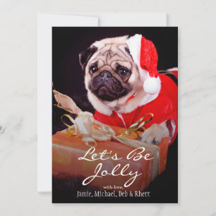 Pug wearing a Santa hat Holiday Card