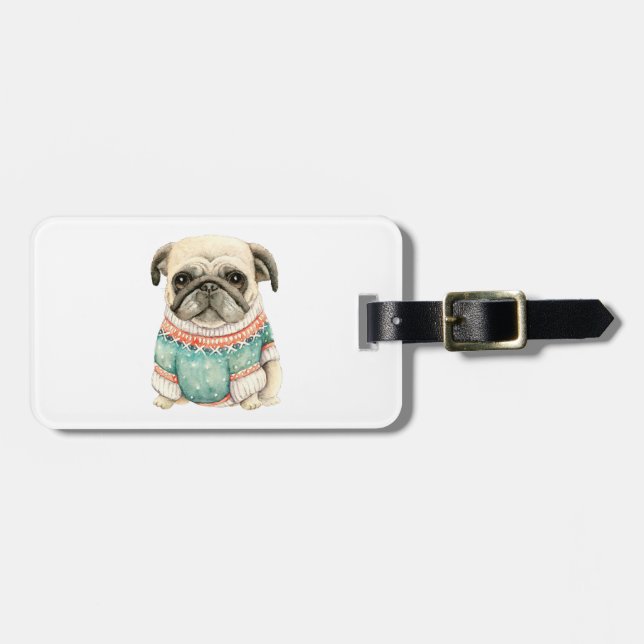Pug Wearing A Sweater Luggage Tag (Front Horizontal)
