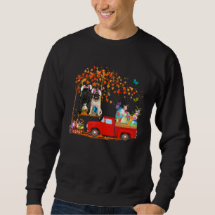 Pug Wearing Bunny Ear Red Truck With Eggs Sweatshirt
