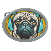 Pug wearing headphones