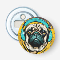Pug wearing headphones