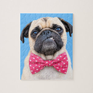 Pug Wearing Pink Bow Jigsaw Puzzle