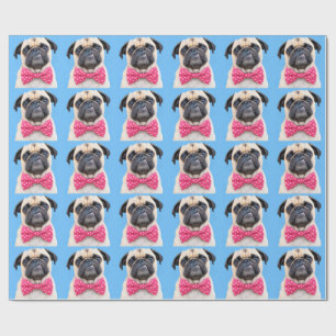 Pug Wearing Pink Bow Wrapping Paper