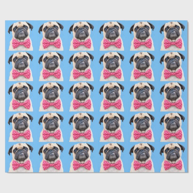 Pug Wearing Pink Bow Wrapping Paper (Flat)