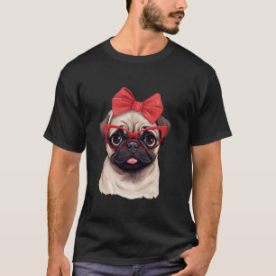 Pug Wearing Red Glasses And Headband Bandana Long T-Shirt