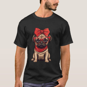 Pug Wearing Red Glasses And Headband Bandanna Long T-Shirt