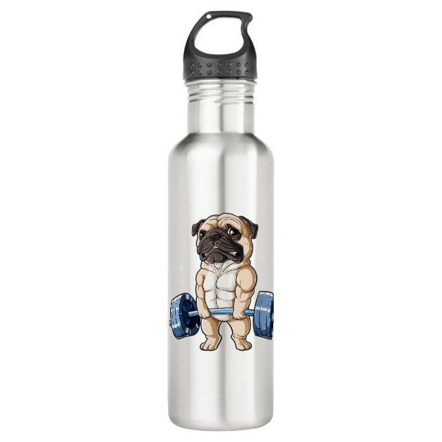 Pug Weightlifting Funny Deadlift Men Fitness Gym 710 Ml Water Bottle (Front)