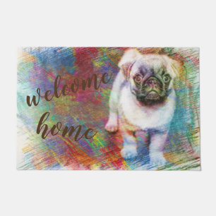 Pug welcome home door mat 24" x 36"