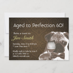Pug & Wine Perfection 60 Birthday Party Invite