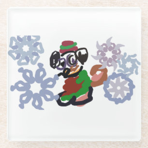 Pug winter glass coaster