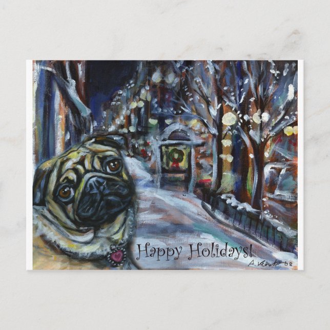 Pug winter scene postcard (Front)