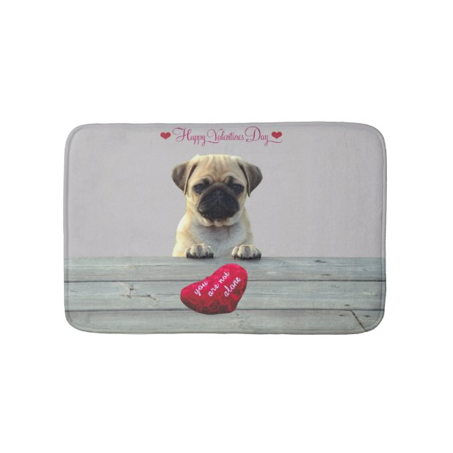 Pug Wishing Happy Valentine's day Heart bath mates Bath Mat (Front)