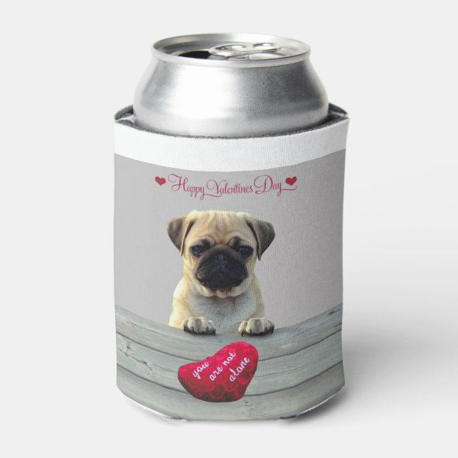 Pug Wishing Happy Valentine's day Heart can cooler (Can Front)
