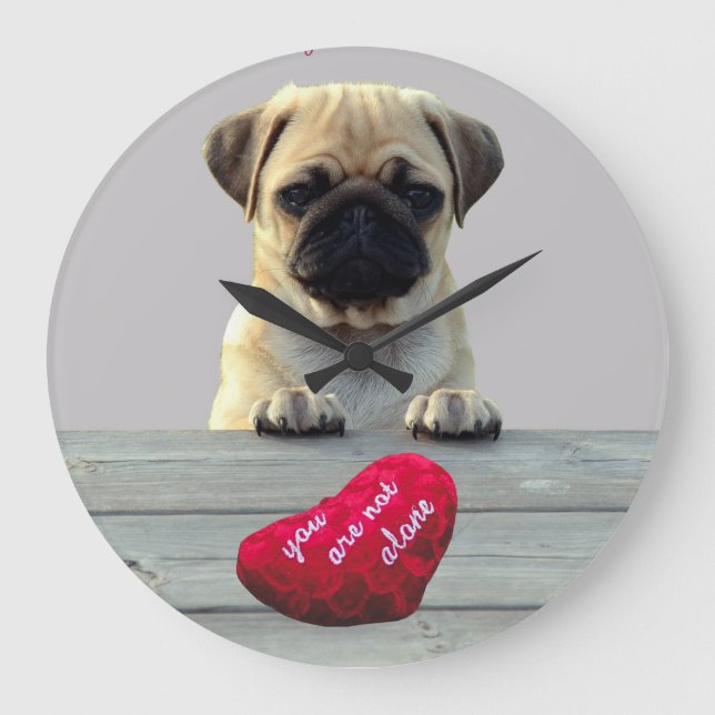 Pug Wishing Happy Valentine's day Heart clock (Front)