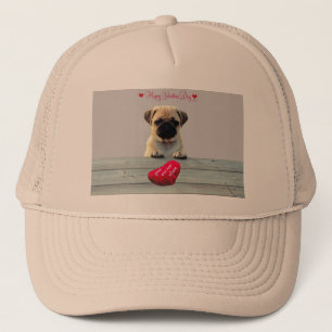 Pug Wishing Happy Valentine's day Heart hats