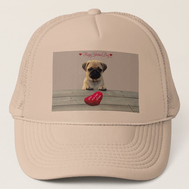 Pug Wishing Happy Valentine's day Heart hats (Front)