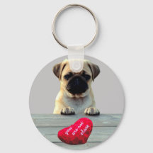 Pug Wishing Happy Valentine's day Heart keychains