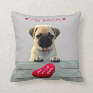 Pug Wishing Happy Valentine's day Heart pillows