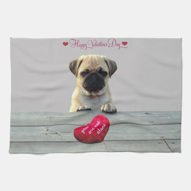 Pug Wishing Happy Valentine's day kitchen towel (Horizontal)