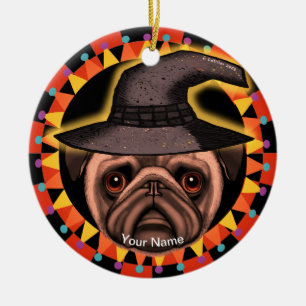 Pug Witch  Ceramic Tree Decoration