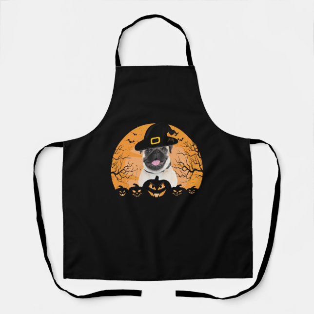 Pug Witch Hat Jack-o-Lantern Dogs Halloween T-Shir Apron (Front)