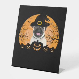 Pug Witch Hat Jack-o-Lantern Dogs Halloween T-Shir Pedestal Sign