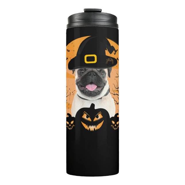 Pug Witch Hat Jack-o-Lantern Dogs Halloween T-Shir Thermal Tumbler (Front)