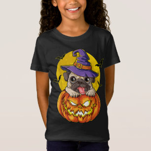 Pug Witch Pumpkin Halloween Girls Women Pugkin Dog T-Shirt