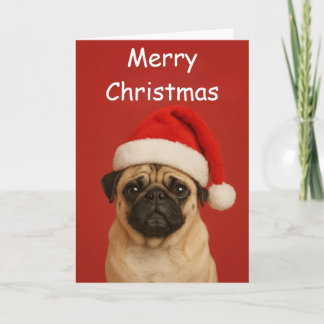 Pug with a Santa hat Custom Christmas Greeting Card