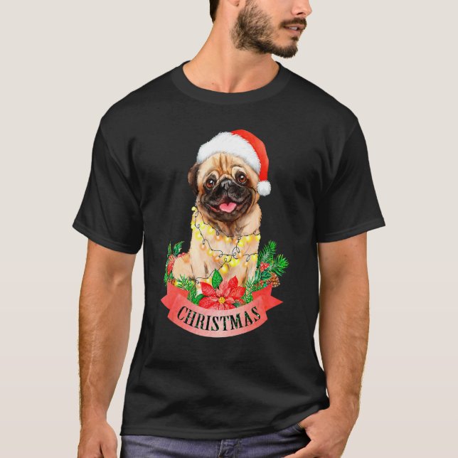 Pug With Christmas Hat Christmas Pug T-Shirt (Front)