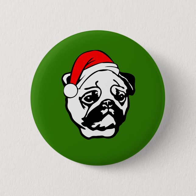 Pug with Christmas Santa Hat 6 Cm Round Badge (Front)