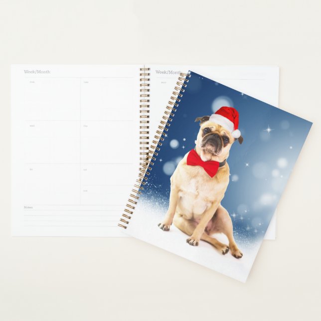 Pug with Christmas Santa Hat Planner (Display)