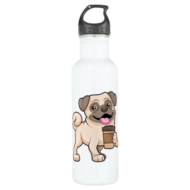 Pug with Coffee to go 710 Ml Water Bottle (Front)