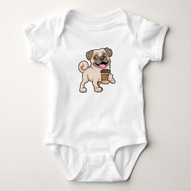 Pug with Coffee to go Baby Bodysuit (Front)