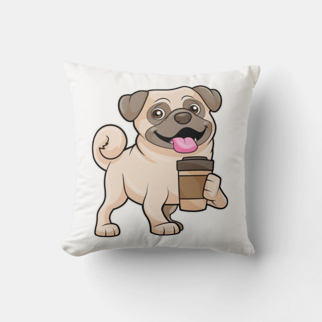 Pug with Coffee to go Cushion (Front)