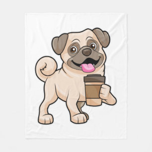 Pug with Coffee to go Fleece Blanket