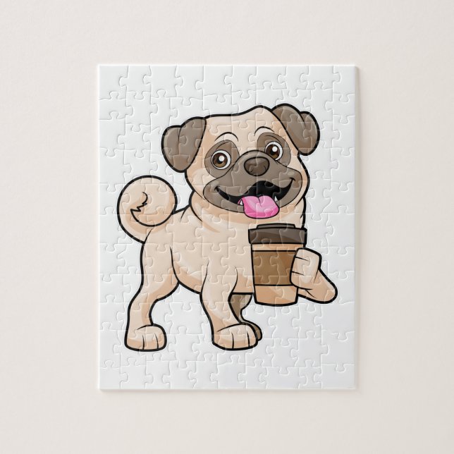 Pug with Coffee to go Jigsaw Puzzle (Vertical)