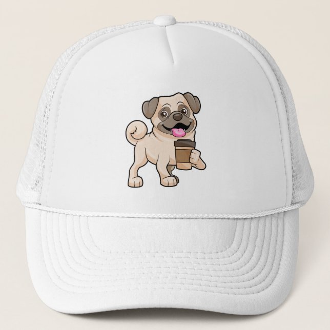 Pug with Coffee to go Trucker Hat (Front)