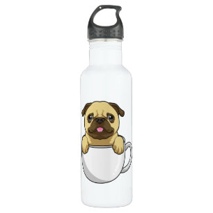 Pug with Cup of Coffee 710 Ml Water Bottle