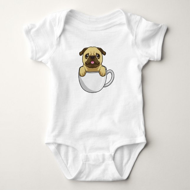 Pug with Cup of Coffee Baby Bodysuit (Front)