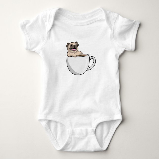 Pug with Cup of Coffee Baby Bodysuit (Front)