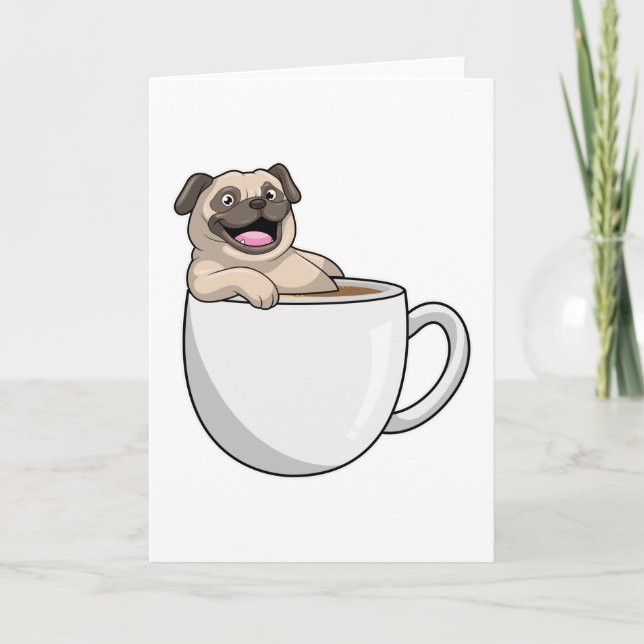 Pug with Cup of Coffee Card (Front)