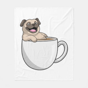 Pug with Cup of Coffee Fleece Blanket