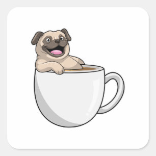 Pug with Cup of Coffee Square Sticker