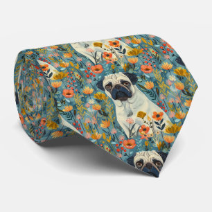 Pug With Flowers Gouache Tie