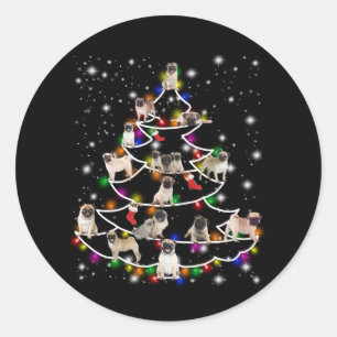 pug with friends happy christmas season classic round sticker
