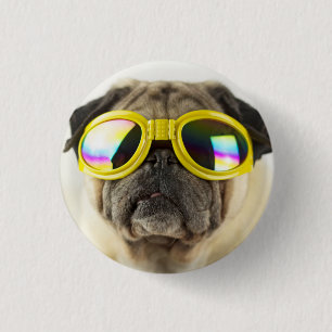 Pug with Goggles 3 Cm Round Badge
